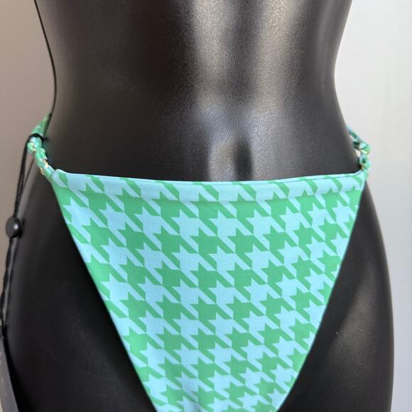Skatie sz L Green Houndstooth High Cut Bikini Bottoms (NWT) - Picture 2 of 10